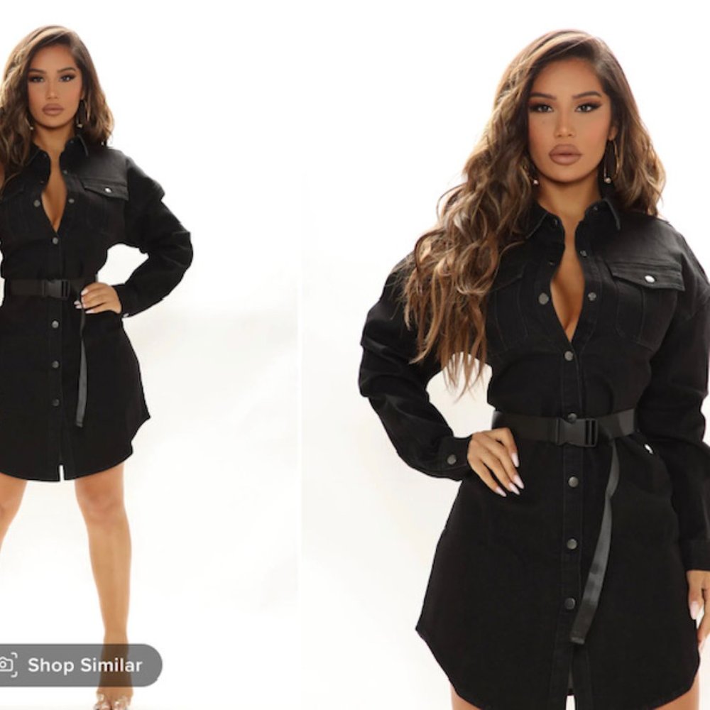 Deanna Denim Shirt Dress - Black